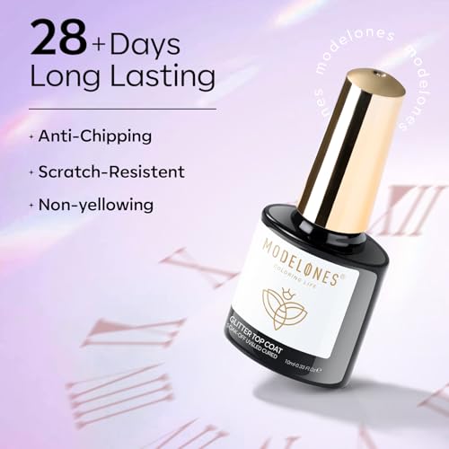 Image of modelones Glitter Gel Nail Polish Top Coat, Rainbow Confetti Gel Top Coat with Scattered Sparkle Shimmer Sequins, Soak Off Long Lasting High Glossy Finish Home Salon DIY Manicure Nail Art
