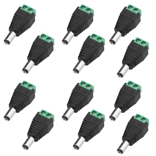 Beiyan 12 Stück DC Stecker 5,5 x 2,1 mm, Männlich DC-Stecker Buchse Netzadapter für CCTV-Kamera, LED Leiste leuchtet, Hohlstecker Buchse, DC Adapter(12 x DC Stecker)