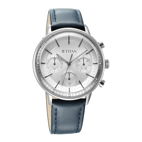 Titan Light Leathers Quartz Multifunction Black Dial Stainless Steel Strap Watch for Men-90171SL01 - Image 2