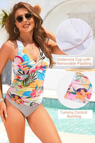 Underwire Tankini Tops for Women – Twist Front V Neck Bathing Suits Top Only Ruched Tummy Control Swimsuit Top3