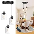 Licperron 3-Light Pendant Light Fixtures, Black Pendant Lights Kitchen Island, Adjustable Pendant Lighting with Clear Glass Shade, Modern Hanging Light Fixtures for Dining Room, Hallway, Living Room