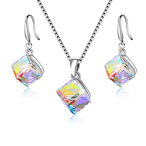 Uloveido Femme Argent sterling 925 Argent sterling Carré Couleur changeante Incolore multicolore Cristal