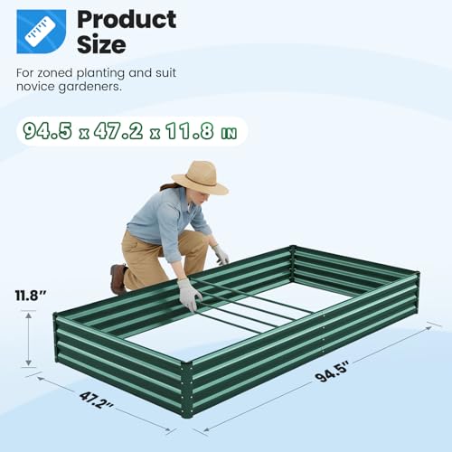 Image of Quictent Galvanized Raised Garden Bed 8x4x1 Ft Metal Planter Box for Vegetables Bottomless for Backyard, 2 Tomato Cages Included, Green 2PCS
