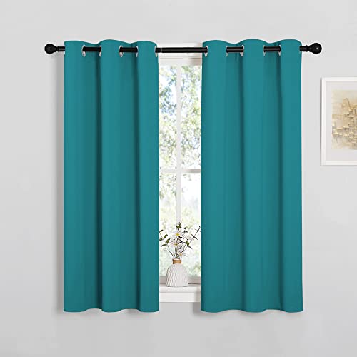 Image of NICETOWN Room Darkening Curtains 45 inch Length 2 Panels, Thermal Insulated Grommet Blackout Curtains for Modern Casual Elegant Bedroom Kids Room Theme Decoration (Peacock Teal, 2 Pieces, W34)