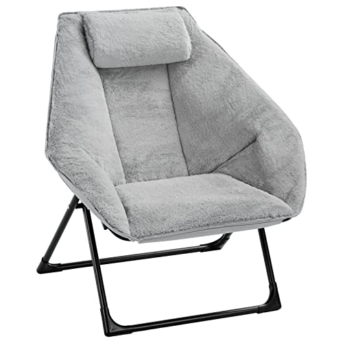 Acozyhom Suede Fabric Hexagon Moon Chair, Folding Lazy Chair With Thick Cushion And Metal Frame, Accent Lounge Lazy Chair, Leisure Padded Seat For Living Room, Balcony, Bedroom, Office, Grey #TOP18