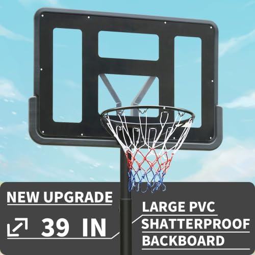 Canestro da basket per esterni con supporto, regolabile in altezza, 198-305 cm, supporto mobile per bambini e adulti, rete resistente alle intemperie, pannello posteriore in PVC ad alta resistenza