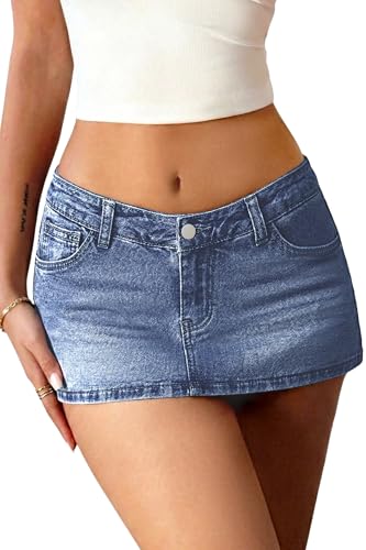 ELLEVEN Low Rise Stretchy Jean Skorts for Woman Blue Denim Small