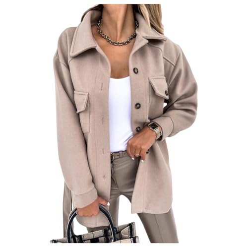 ZWRXW Womens Trench Coats Fashion Lapel Button Down Peacoat with Belted Casual Fall Winter Woolen Jackets Mid-Long Outwear
