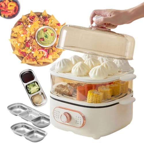 Vaporiera da Cucina, 2,5 L + Vassoio per Cottura A Vapore 4 L, Pentola Elettrica per Alimenti da 1200 W con Pentola Fondo, Cuociriso Rimovibili A Doppio Strato per Uso Domestico, Vaporiera Elettrica