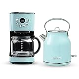 HADEN Coffee Machine, 12 Cup Drip Coffee Maker Bundled with Heritage 1.7 Liter Stainless Steel Electric Kettle, Turquoise & Chrome