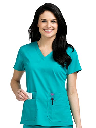 Med Couture Signature Women's V-Neck Knit Panel Scrub Top, Real Teal/Sangria, XX-Large