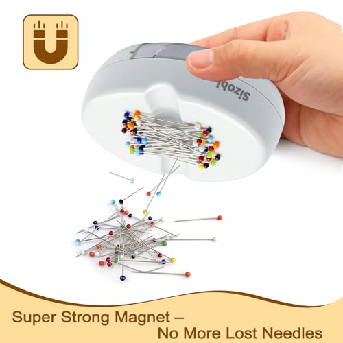 Image of Sizobi Magnetic Pin Cushions for Sewing with 100Pcs Ball Head Straight Pins | Magnetic Pin Holder, Sewing Supplies, Needle Magnetic Quilting Pins Holder Organizer, Bobby Pins Holder, White