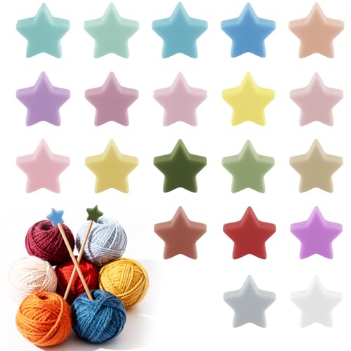 ZZXLLRO 20Pcs Star Knitting Needle Stoppers Silicone Point Protectors Accessories Fit Size 2.5-13 (3mm-9mm) for All Different Needle Materials