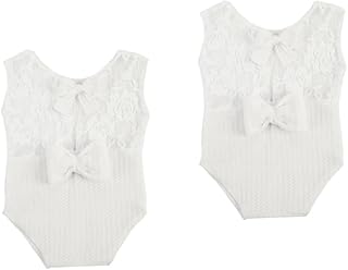 UKCOCO 2 Peças Macacão De Cor Sólida Roupas De Menina De Recém-Nascido Kit De Renda Fotografia De Recém-Nascido Adereços De Sessão De Fotos De Menina Recém-Nascida Adereços De