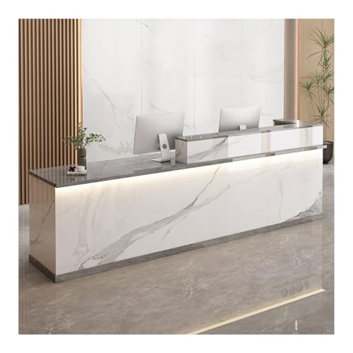 QWEASDF Mostradors de recepción Tiendas，Mostrador de recepción Moderno Simple ，Mesas de recepción de Oficina，MOSTRADOR de Recepción y Oficina. con luz LED，Superficie de mármol(A1,L55.1in)
