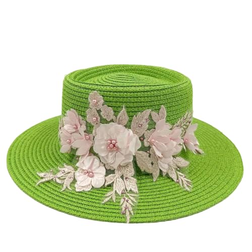 Sombreros Flor Sombrero de Paja Verano Señoras Sombrero de Paja Retro Elegante Estilo Playa Vacaciones Sombrero de Sol Sombrero de Mujer, 23, Talla única