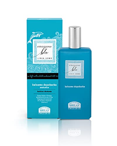 Helan, Emozione Blu, Balsamo Dopobarba Uomo, Analcolico, Dona ElasticitĂ alla Pelle del Viso, Dopo Barba Lenitivo e Idratante con Vitamina E e Olio d'Oliva, 90 ml - Made in Italy