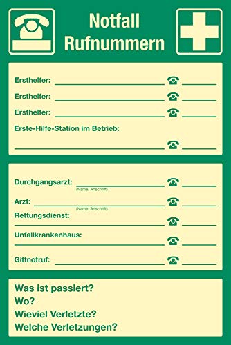 Schild Sicherheitsaushang Notfall Rufnummern