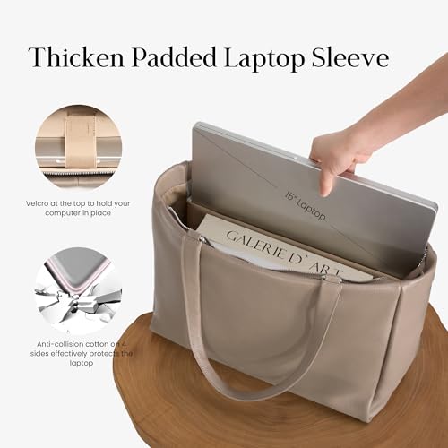 Image of befen Genuine Leather Work Tote Bag for Women with 15 inch Compartment | Real Leather, 15 inch Laptop Sleeve, Trolley Strap, Zipper, Cup Holder