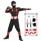 SATKULL Ninja Costumes Boy Ninja Costume Set Kids Halloween Ninjas Suit Halloween Cosplay Dressing up(kids-XL-10/12T Black)