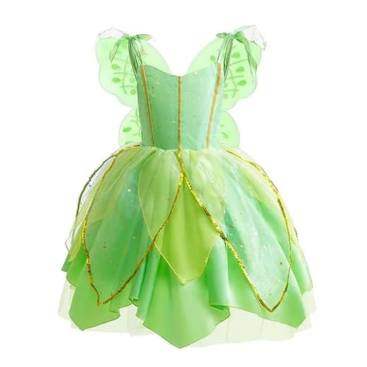 Lito Angels Disfraz Campanilla Vestido de Hada Verde con Alas de Mariposa para Niñas, Talla 5-6 años (Número de etiqueta 120)