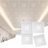 Nuanchu 40 Pcs 15.7 x 15.7 Inch Foam Ceiling Tiles Covered 68.8 Sq. ft, Self-Adhesive Ceiling Cover, Peel and Stick Wall Panel, Waterproof Wallpaper DIY for Bedroom, Home Decor(Frame)