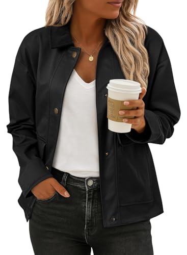 EVALESS Jackets for Women Fall Fashion 2025 Lightweight Coat Button Down Cropped Shackets With Pockets