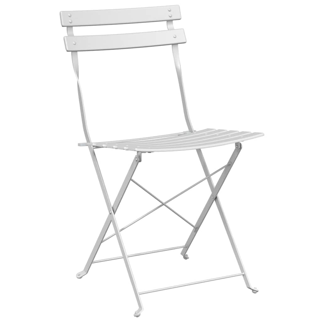 Set da bistro pieghevole da 3 pezzi, in acciaio bianco, tavolo pieghevole e 2 sedie per giardino, terrazza e balcone, set di mobili per esterni salvaspazio