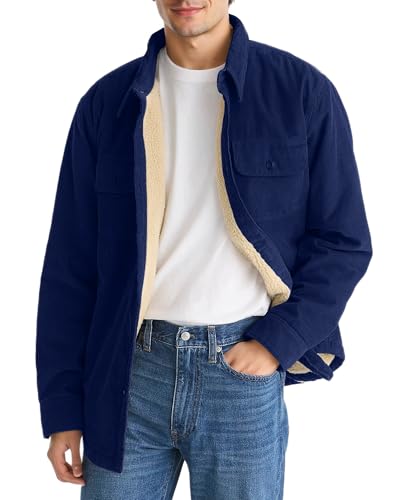 Locachy Men's Warm Fleece Sherpa Lined Corduroy Shirt Soft Long Sleeve Button Down Shirt Jacket