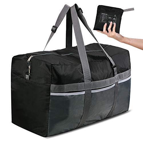 CAMPMOON Large Collapsible Duffle Bags for Men Traveling, Waterproof XL Travel Duffel Bags 75L for Airplane Camping, Black