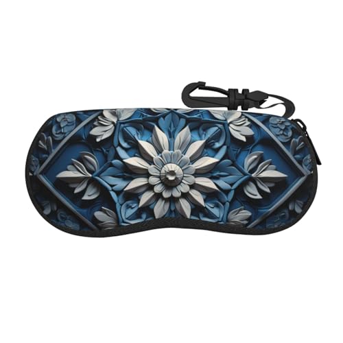 Funda para gafas de sol con estampado de jardín, funda de neopreno suave con cremallera para mujeres, niñas y hombres, Patrón de arte popular azul 2, One Size