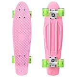 SANVIEW Complete 22 Inch Mini Cruiser Skateboard for Youths Beginners or Kids Pink / Clear Green