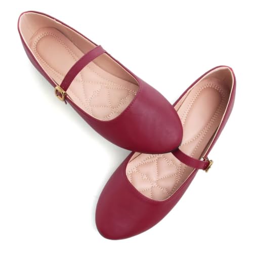 Image of TN TANGNEST Leather Flats for Women Retro Mary Jane Flats