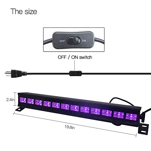 image for UV LED Bar, Exulight 36W 12LED with Black Light Bulbs in Metal Housing