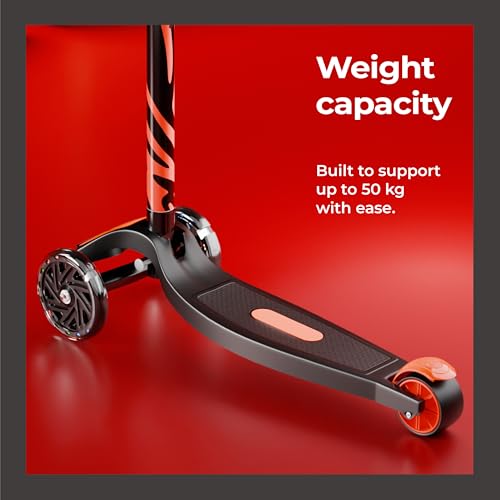 Image of Lifelong Kick Scooter with Adjustable Height - Foldable - Skate for Kids with PVC Wheel - Max User weight-50 kg, Red & Black, LLKS34