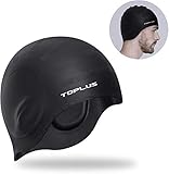 TOPLUS Swim Cap, Silicone Swimming Cap for Women Men Long Hair - 3D Ergonomic Design Comfortable and Durable Comes with Nose Clip & Ear Plugs - Black