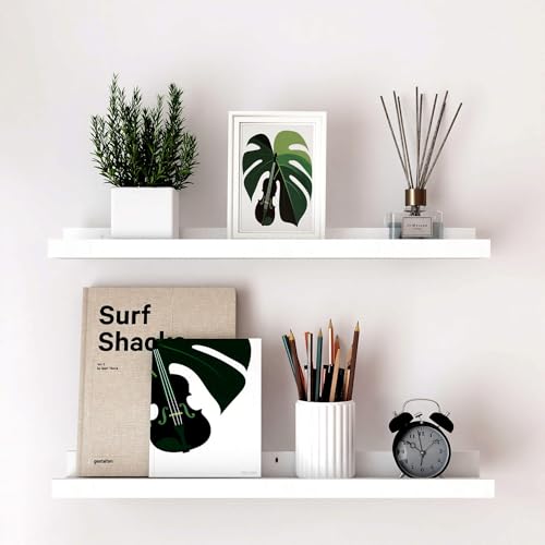 Solrot White Floating Shelves for Wall Decor Long Wall Mounted Storage Shelf for Bedroom Living Room Bathroom Kitchen Nursery Display Picture Ledge Shelf with Lip Set of 2-24 Inches White