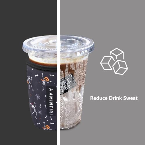 Image of 3 Pack Reusable Sleeve for Iced Coffee Cup, Coffee Neoprene Sleeve for Iced&Hot Drinks, Coffee Sleeve Compatible with Starbucks, Dunkin Coffee Cup. (Dancing Skull)