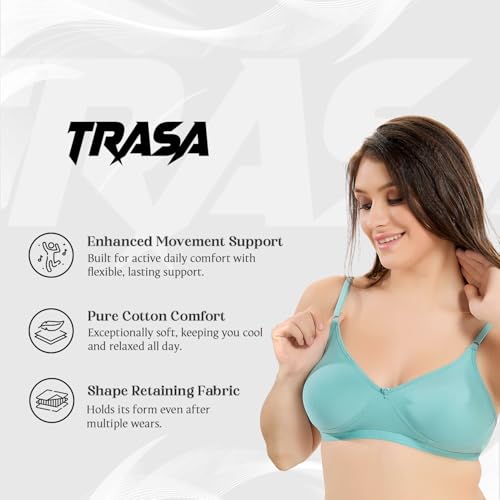 Image of TRASA Women's & Girls' Cotton Non Padded Non-Wired T-Shirt Bra - (Pack of 3)