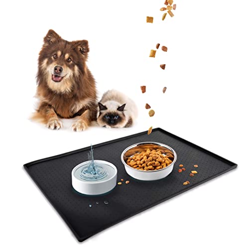 Ligo - No Slip Tapis gamelle, imperméable en Silicone antidérapant pour Chats et Chiens Tapis sous Bol Protection de Sol Tapis antidérapant (L, Noir) Cover