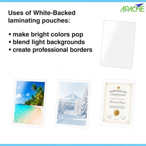 Image of Apache Letter Size White Back Laminating Pouches, 3 Mil, 20 Pack, Holds 8.5 x 11 Inch Projects (9 x 11.5 Inch Pouch Size), Thermal Laminator Compatible Colored Laminating Sheets, Elite Specialty Line
