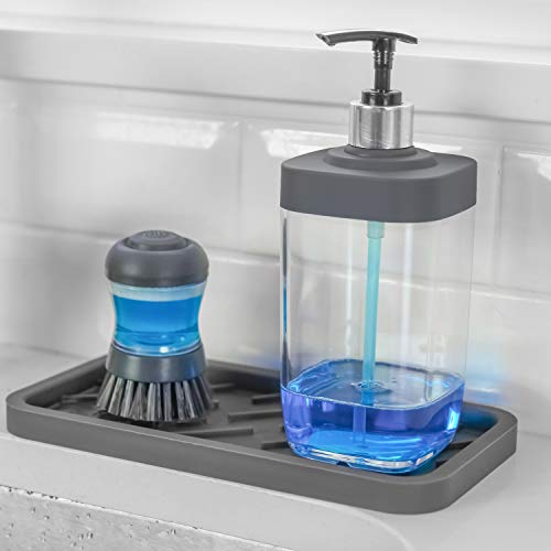 S&T INC. ST Soap Dispenser and Sponge Caddy, 22 Ounces, Matte Grey