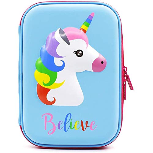 Rag&Sak Rag & Sak® Cartoon Unicorn Pencil Case EVA Pen Pouch Stationary Box Anti-Shock For School Students Girls Teens Kids Stationary Gifts 1 PC (Blue)
