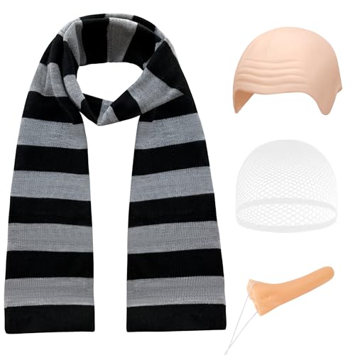 ERECT PEAK 4 Piece Set Mens 2025 Halloween Costume Black Gray Scarf Hairnet Headgear Fake Nose Set Party Adult Outfits Cosplay Accessories Grey