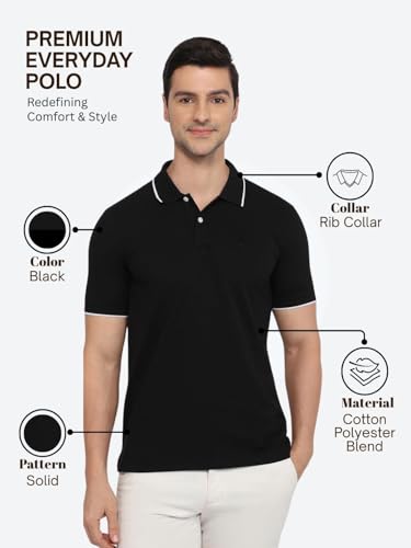 Image of Park Avenue Men Slim Fit Solid Pattern Cotton Polyester Blend Half Sleeve Polo Neck Casual T-Shirt