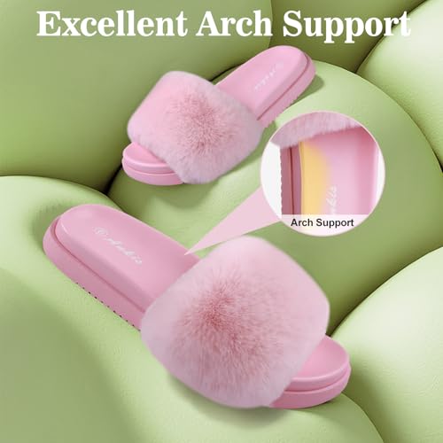 Ankis Pink Fur Slides-Cute Chic Versatile Pretty Soft Platform Slides, Open Toe, Non-slip Womens House Fluffy Slippers, Fuzzy Slippers for Women Indoor Outdoor, All Seasons4