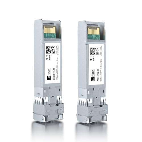 Image of H!Fiber 10G Single Mode SFP+ LC Module, 10GBase-LR Fiber Transceiver for Cisco SFP-10G-LR, Meraki MA-SFP-10GB-LR, Ubiquiti UniFi UF-SM-10G, Mikrotik, Netgear, D-Link (SMF,1310nm,10km,DDM) 2 Pack