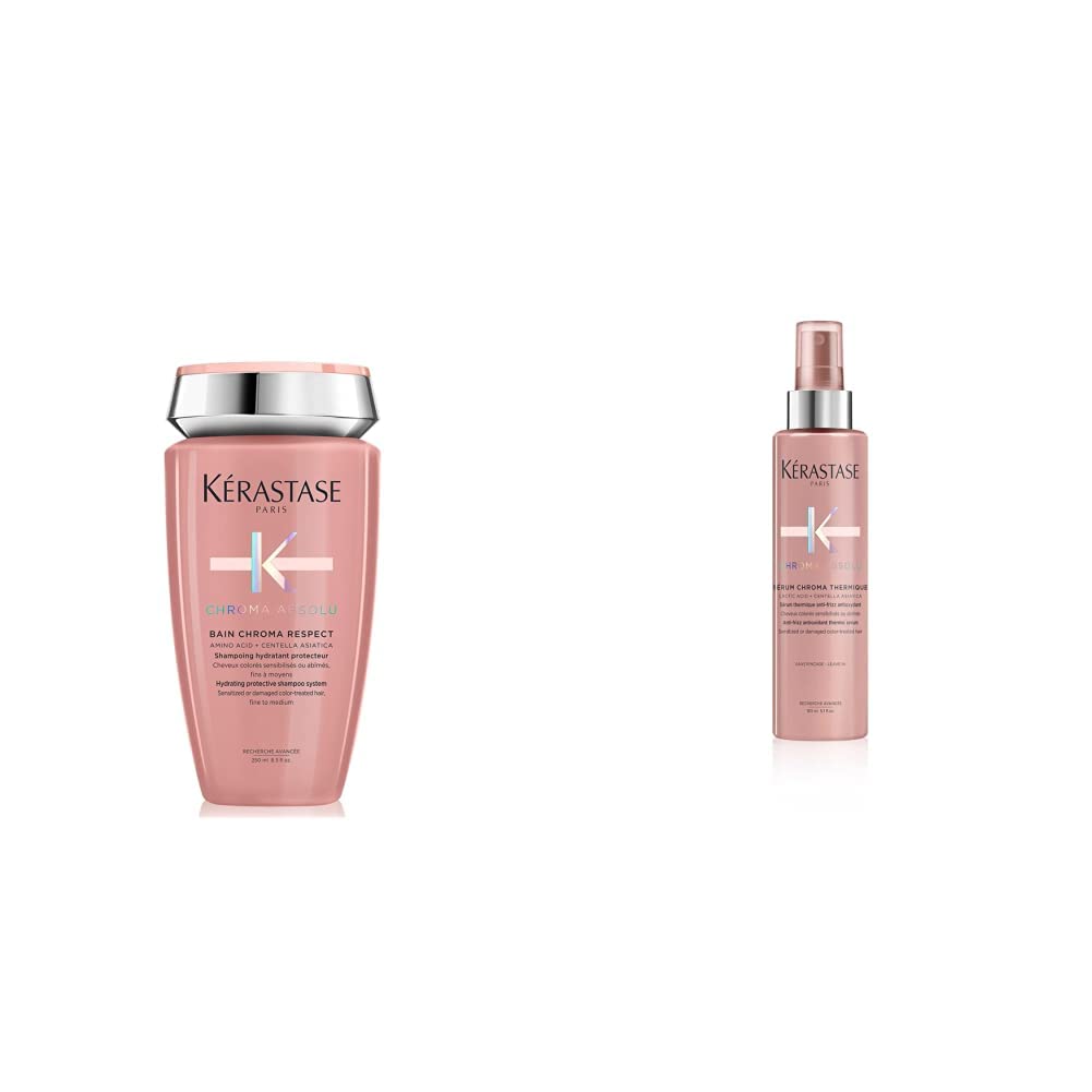 Kérastase | Chroma Absolu, Shampoo per Capelli Colorati Sensibilizzati o Danneggiati da Fini a Medi, Bain Chroma Respect, 250 ml & olu, Siero, Senza Risciacquo, Anti-Crespo