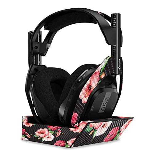 Image of MightySkins Carbon Fiber Skin Compatible with Astro A50 Wireless Headphones + Base Station (Gen 4) - Hibiscus | Protective, Durable Textured Carbon Fiber Finish | Easy to Apply | Made in The USA