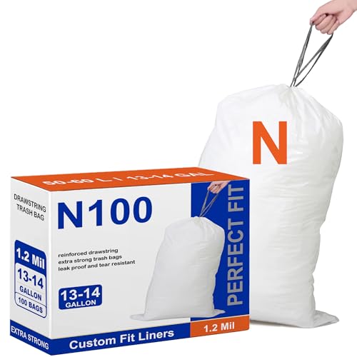 Image of Code N 100 Count 20 Gallon Trash Bags Compatible with simpIehuman Code N 1.2 Mil THICK Heavy Duty White Garbage Can Liners Reinforced Drawstring 20 Gallon GRAND SAVE